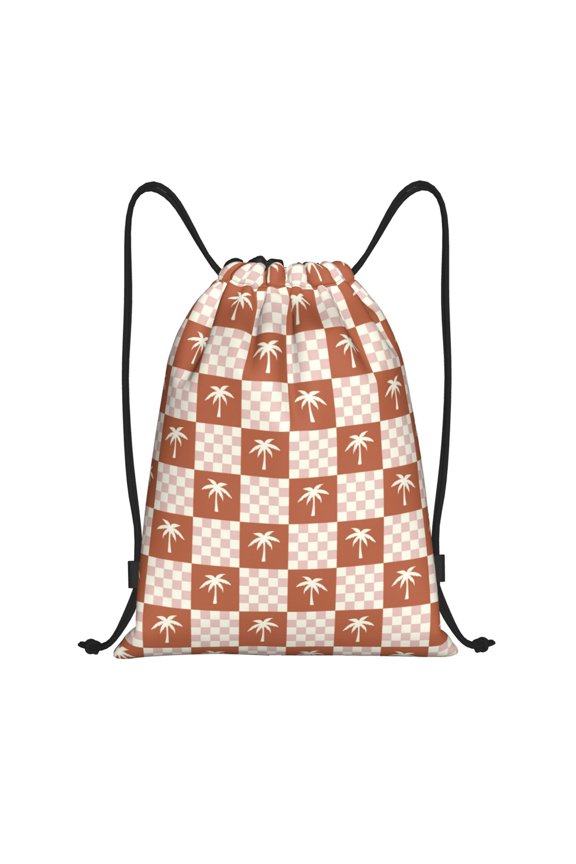 Brown Palms Print Drawstring Backpack,Drawstring Bags String Backpack Gym Cinch Sack Backpack Sport Bag Draw-Small