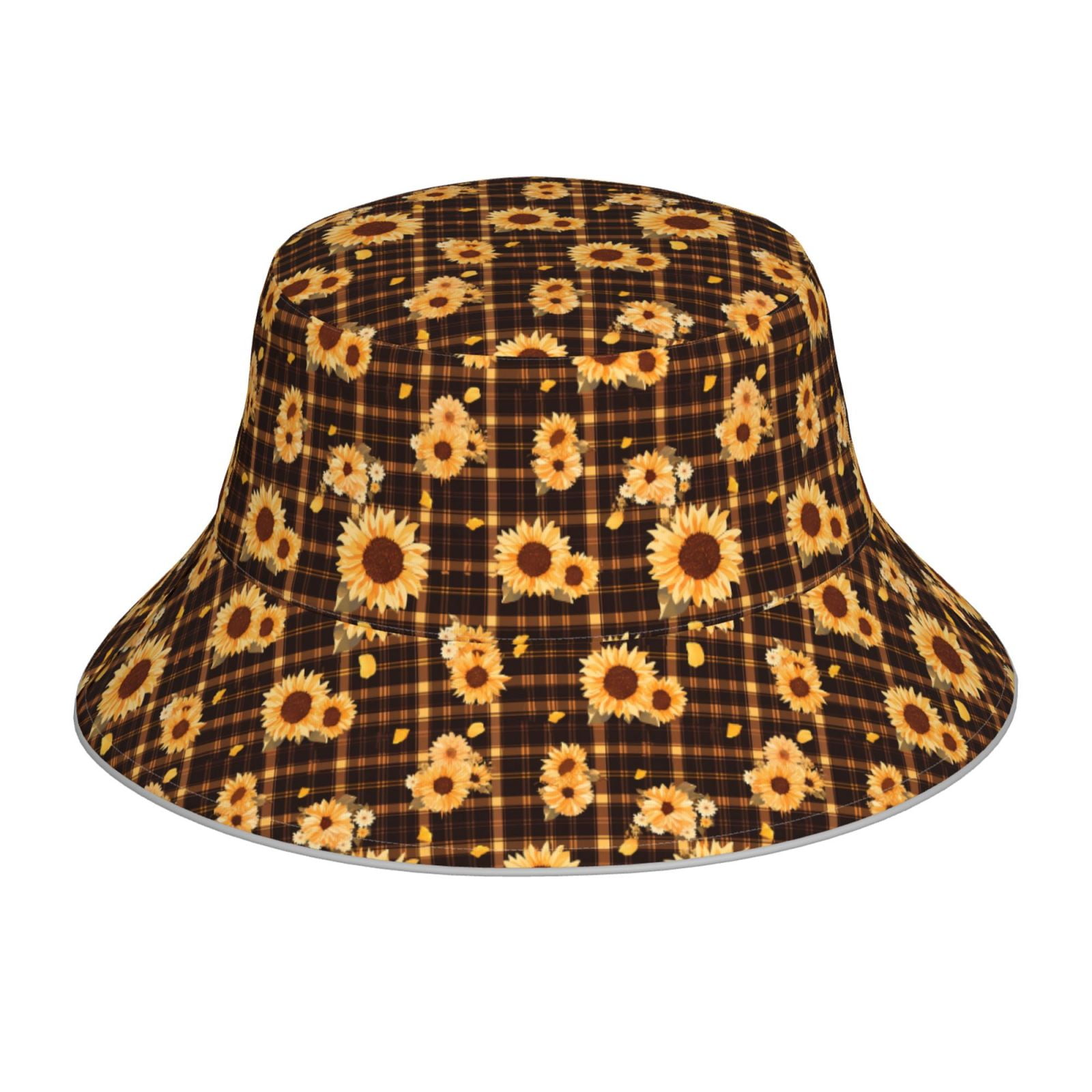 Honeii Brown Plaid Sunflower for Unisex Bucket Hat Waterproof Rain Hat ...