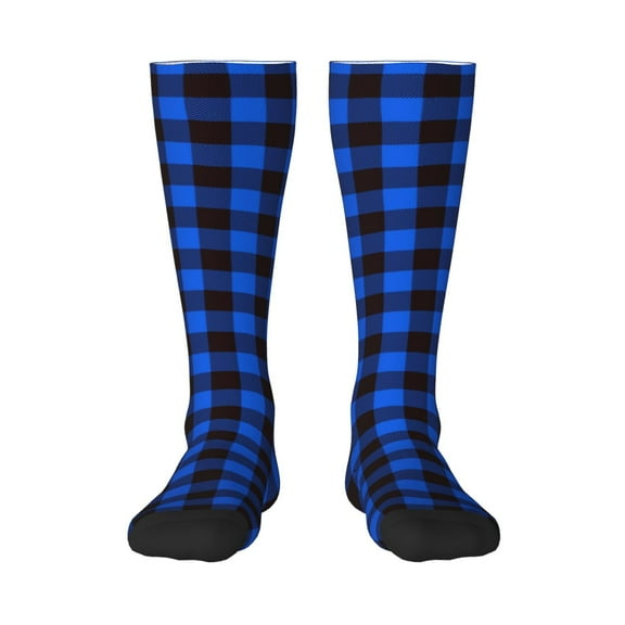 Honeii Buffalo Plaid Blue Black Print Long Socks,Novelty Design Socks Gift for Men and Women,Crew Socks,Calf Socks