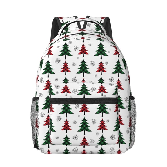 Honeii Buffalo Plaid Christmas Trees Print Backpack for School,15.6 inch Laptop Back Pack for High School and College Students, Waterproof Computer Bookbag-One Size