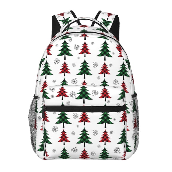 Honeii Buffalo Plaid Christmas Trees Print Backpack for Both Men and Women, Basic Bookbag for College, Work, or Travel,Rucksack Computer Bag-One Size