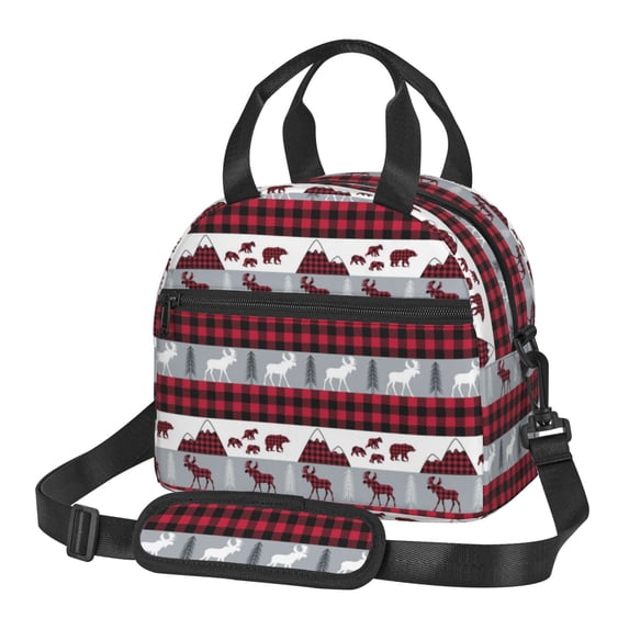 Honeii Buffalo Plaid Forest Print Lunch Box,Insulated Lunch Bag,Lunch Tote Bags,Leakproof Cooler Lunch Case for Travel Work Picnic