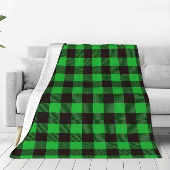 Honeii Buffalo Plaid Green Black Print Fleece Blanket - Throw Blanket for Bed, Sofa, Couch, Camping, and Travel , Microplush Ultra Soft Warm Blanket-40"x30"