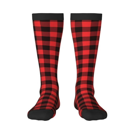 Honeii Buffalo Plaid Red Black Print Long Socks,Novelty Design Socks Gift for Men and Women,Crew Socks,Calf Socks