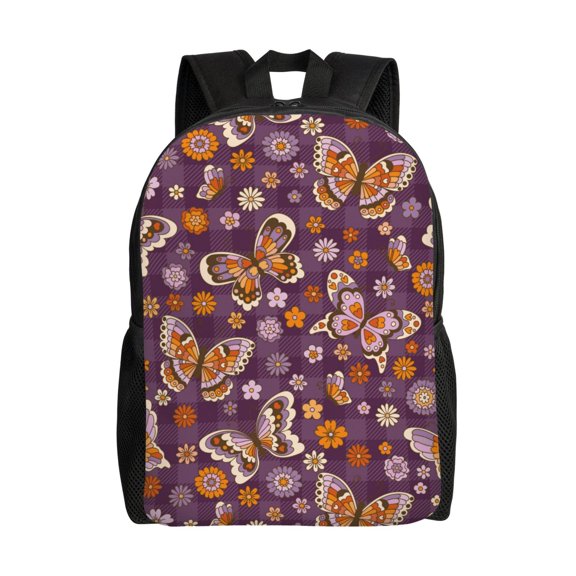 Honeii Buffalo Plaid and Butterflys Print Laptop Backpack for Work, College, Travel, Daily Backpacks for Men Women, Sport Rucksack,Computer Bag