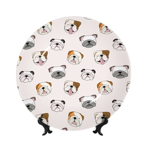 Honeii Bulldog Face Print Elegant Bone China Decorative Plate, Porcelain Plate,Art Crafts,Ceramic Ornaments for Home Office Wall Decor-7in