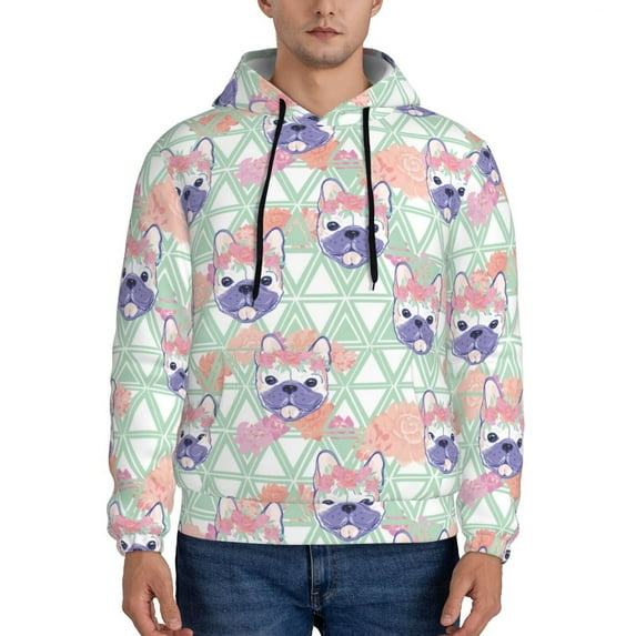 Honeii Bulldog Pattern Mens Hoodies Men's Loose Sleeve Sweatshirt,Pullover Hooded Sweatshirt for Men,Essentials Hoodie-Large