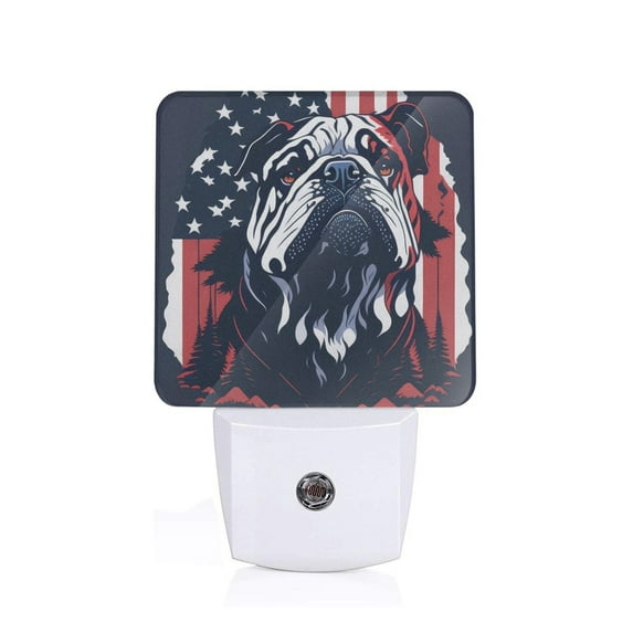 Honeii Bulldog with Forest Flag Print LED Night Light with Light Sensor, Night Lights Plug Into Wall,Ideal for Bedrooms and Hallways-EU