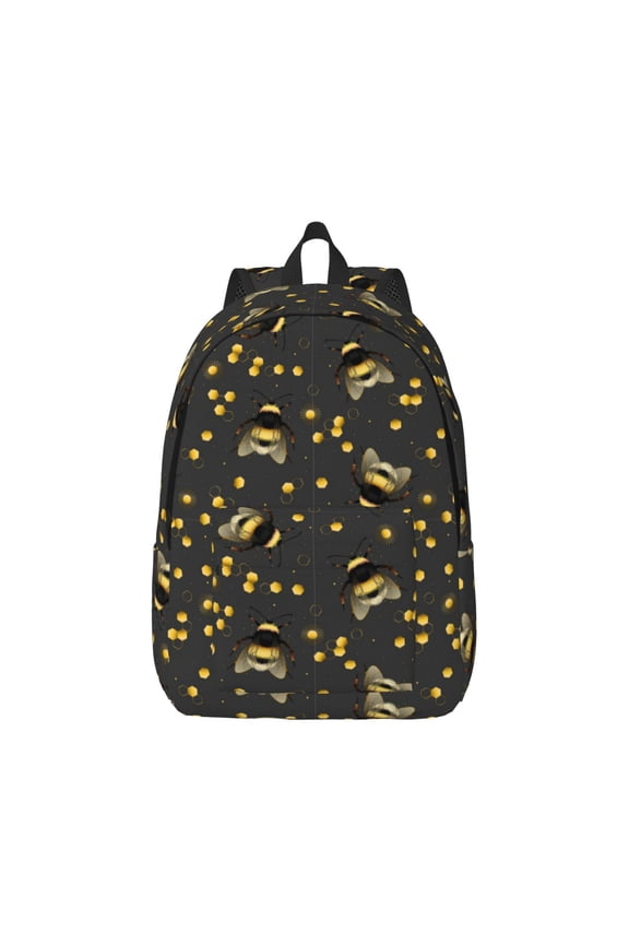 Bumblebee Print Canvas College Laptop Backpack, Durable Rucksack Travel Notebook Bag School Backpack Book Bag for Men Women-Medium
