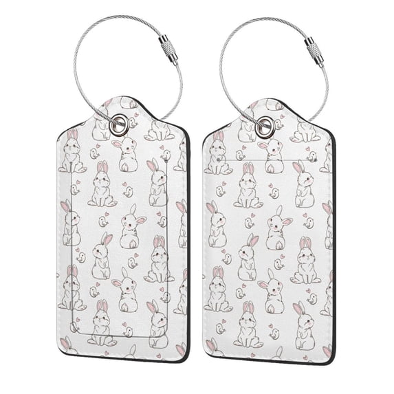 Honeii Bunny And Bird Print Leather Luggage Tag for Suitcases,ID Tags,Bag Tags for Luggage,Functional Travel Tag-4 PCS
