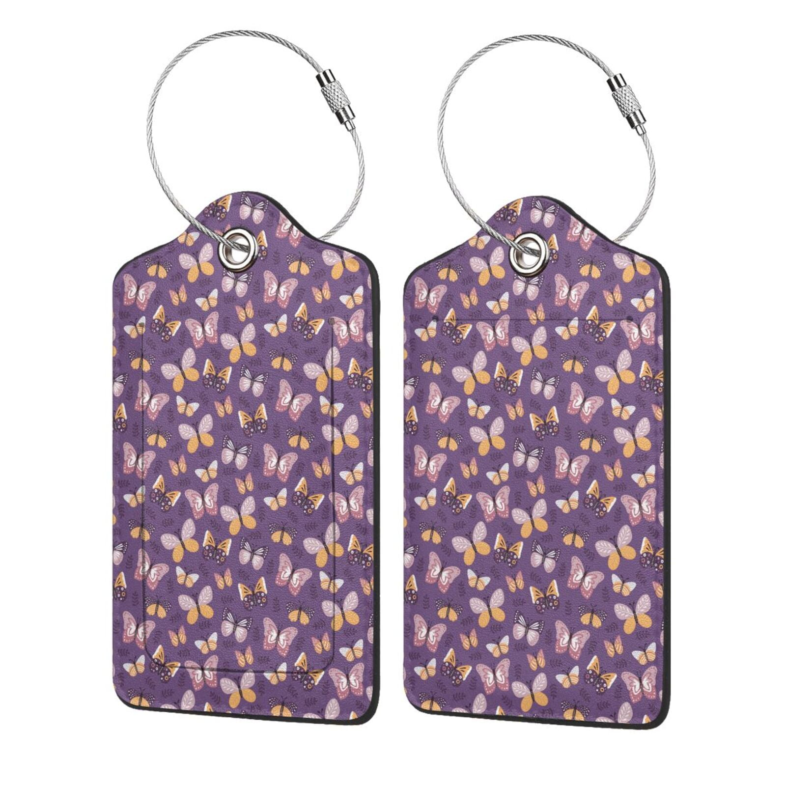 Honeii Butterflies And Floral Print Leather Luggage Tag for Suitcases ...