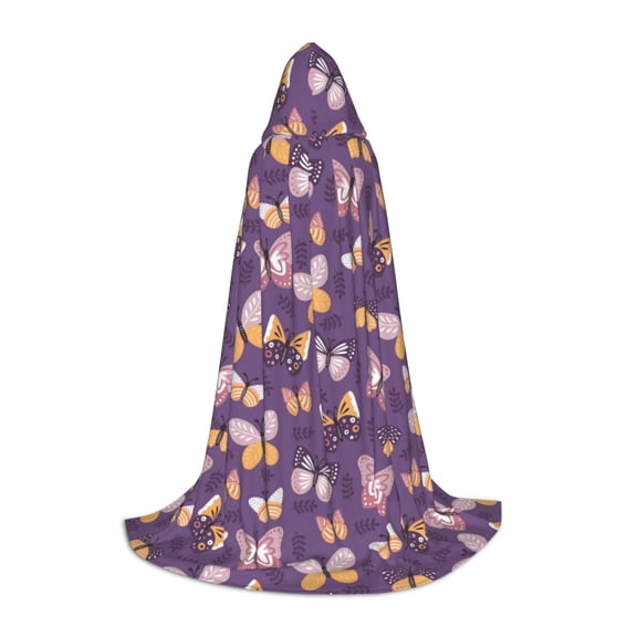 Honeii Butterflies And Floral Print Poncho Cape, Cloak Coat, Snuggly Hooded Wearable Blanket, Hooded Cape For Teenagers,Halloween Costumes-Large
