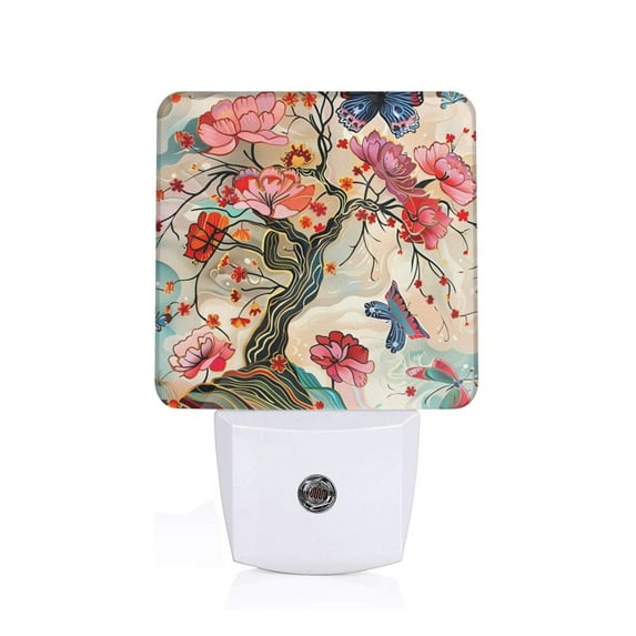 Honeii Butterflies And Flowers Painting Print LED Night Light with Light Sensor, Night Lights Plug Into Wall,Ideal for Bedrooms and Hallways-UK