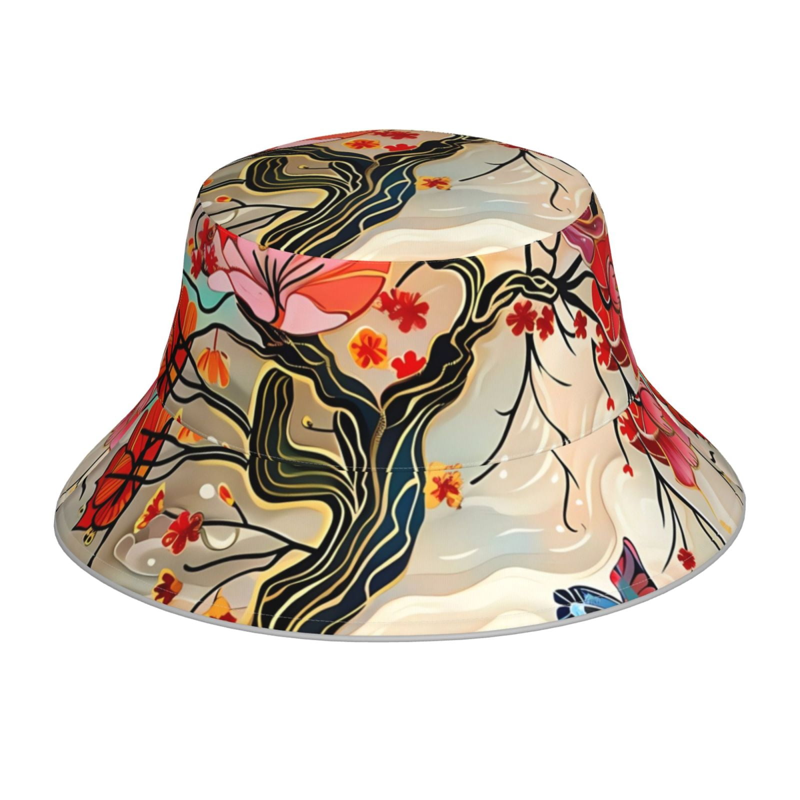 Honeii Butterflies And Flowers Painting for Unisex Bucket Hat ...