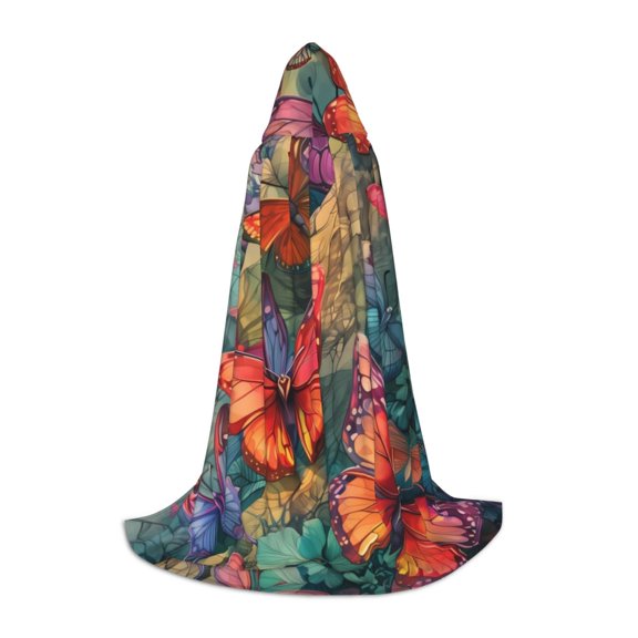 Honeii Butterflies On Rocky Cliff Print Poncho Cape, Cloak Coat, Snuggly Hooded Wearable Blanket, Hooded Cape For Teenagers,Halloween Costumes-Large