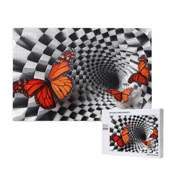 Honeii Butterflies Optical Illusion Pattern 1000 Piece Puzzles for Adults, Jigsaw Puzzles