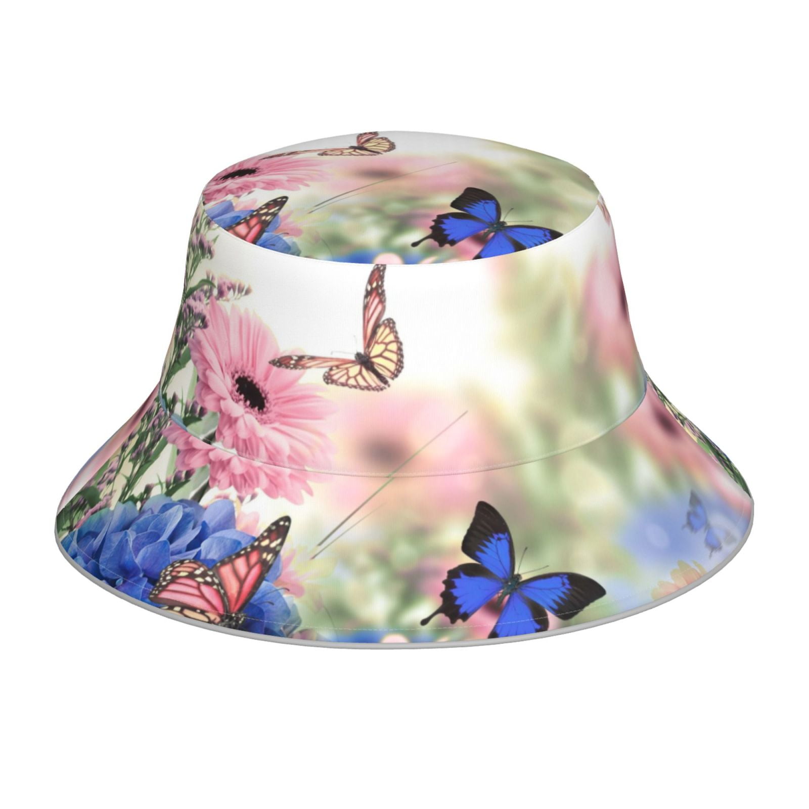 Honeii Butterfly And Flowers for Unisex Bucket Hat Waterproof Rain Hat ...