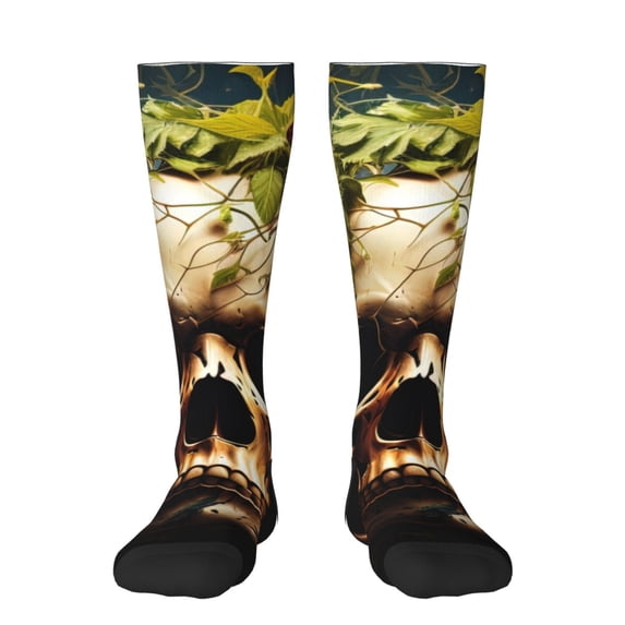 Honeii Butterfly Flower Plant Skull Print Long Socks,Novelty Design Socks Gift for Men and Women,Crew Socks,Calf Socks