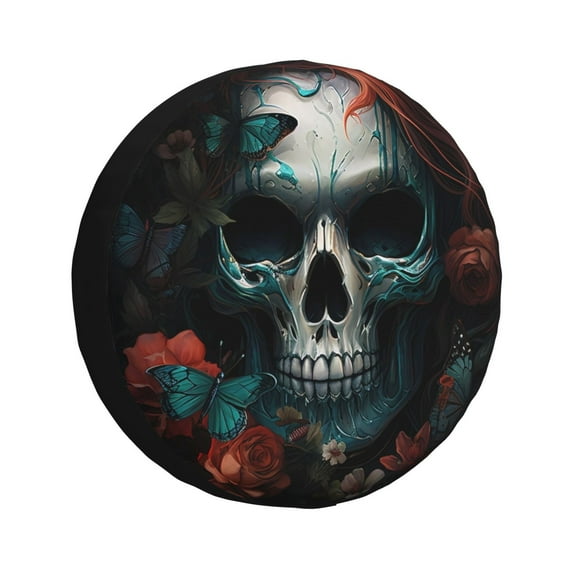 Honeii Butterfly Flower Skull Print Tire Covers, Waterproof Anti-UV Sun Snow Rain Tire Covers for Trailers, RV, Camper, SUV, Truck-17 inch