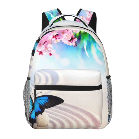 Honeii Butterfly In Blossoms Zen Print Backpack for Both Men and Women, Basic Bookbag for College, Work, or Travel,Rucksack Computer Bag-One Size