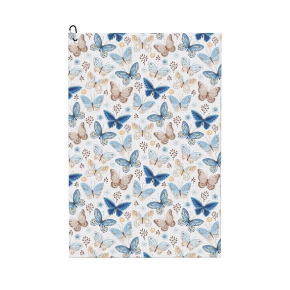 Honeii Butterfly Print Golf Towel, Golf Towels for Golf Bag with Carabiner Clip, Tri-fold Waffle Pattern Golf Towel