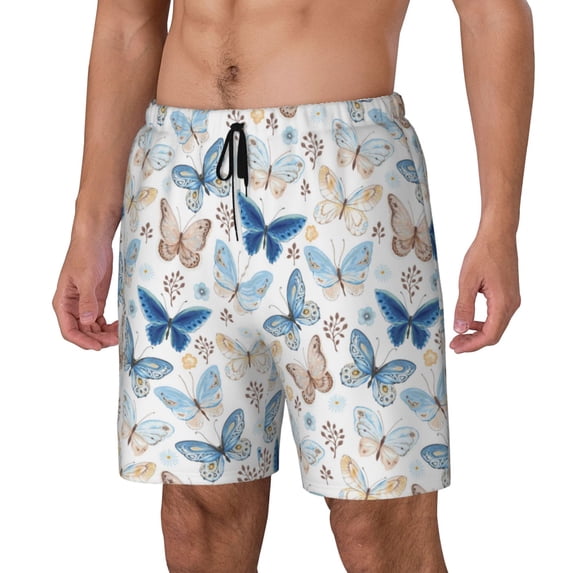 Honeii Butterfly Print Men's Swim Shorts,Mens Swim Trunks,Breathable Mesh Beach Shorts for Swimming,Surfing, and Beach Activities-Medium