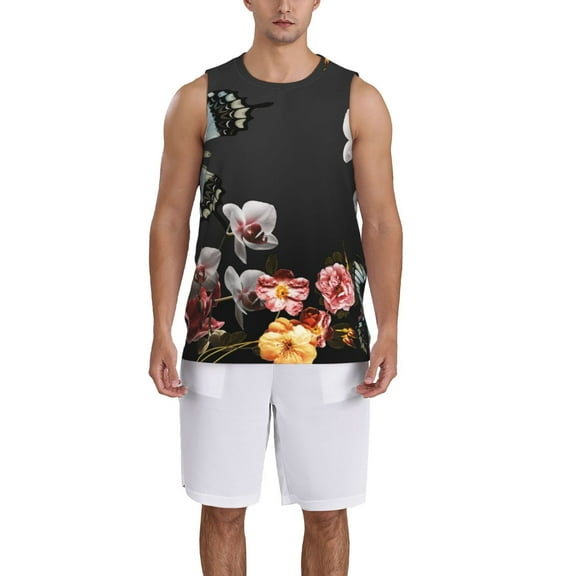 Honeii Butterfly with Fowers print basktball shirt for men and women, Unisex basketball jersey for Theme party-Small