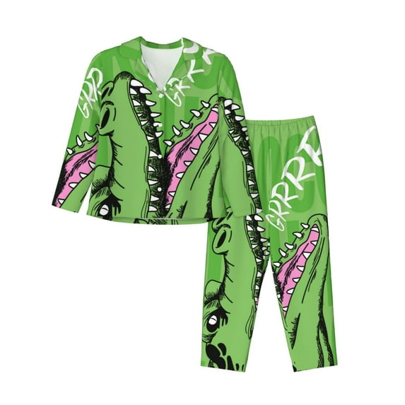Honeii CROCODILE HEAD Print Women's Pajama Sets Long Sleeve Button Down Sleepwear Nightwear Soft Pjs Lounge Sets 2PCS-
