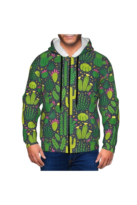 Cactus 1 Print Hoodies for Men, Pullover & Full Zip, Breathable Zip up Hoodie, Sweatshirt-Medium