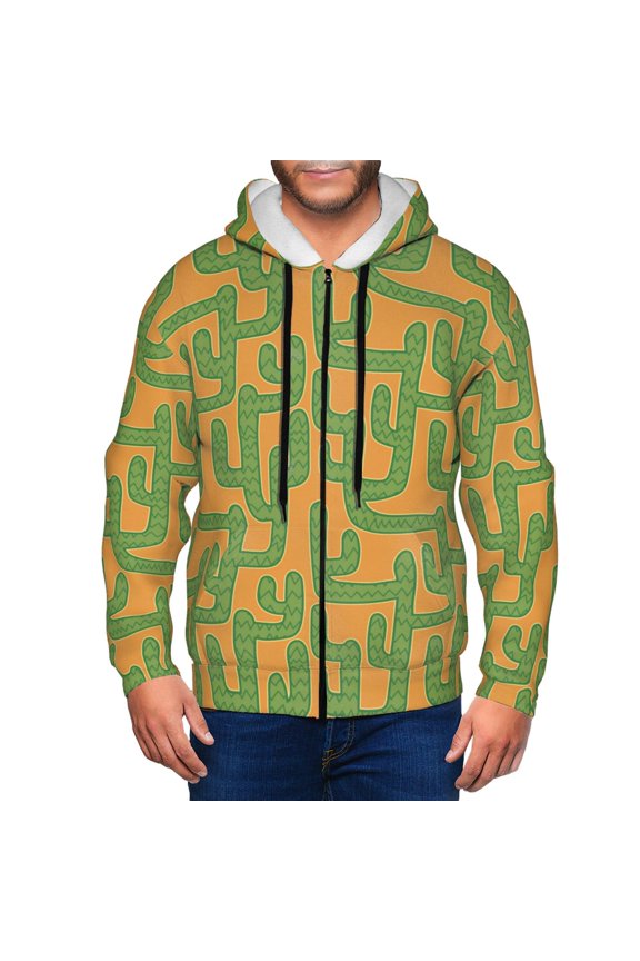 Cactus 2 Print Hoodies for Men, Pullover & Full Zip, Breathable Zip up Hoodie, Sweatshirt-Large
