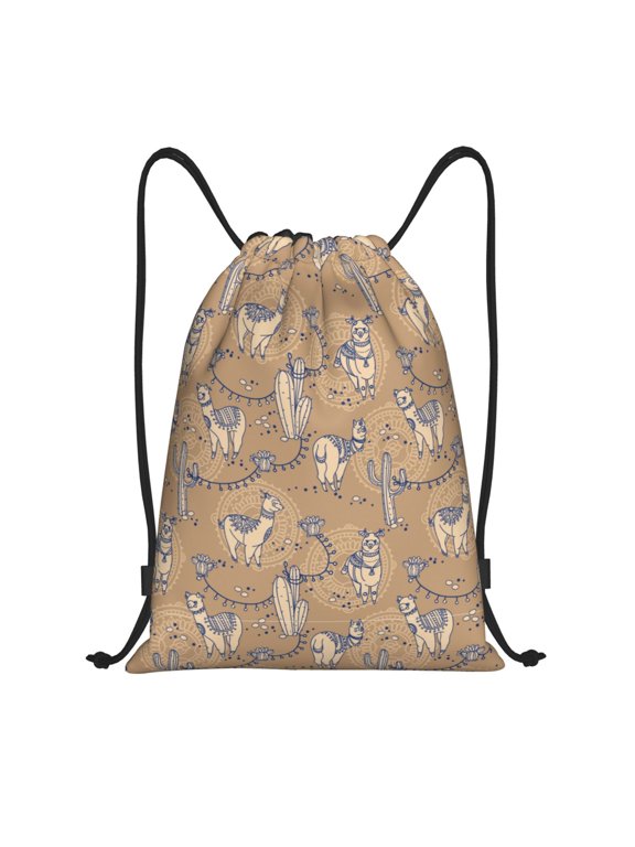 Cactus Alpaca Print Drawstring Backpack,Drawstring Bags String Backpack Gym Cinch Sack Backpack Sport Bag Draw-Small