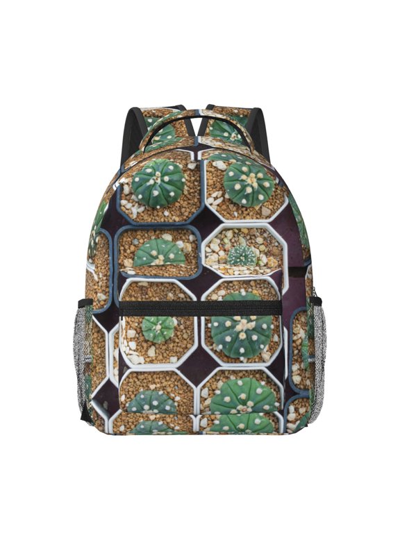 Cactus Garden Print Backpack for School,15.6 inch Laptop Back Pack for High School and College Students, Waterproof Computer Bookbag-One Size