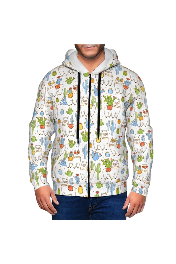 Cactus Plants Print Hoodies for Men, Pullover & Full Zip, Breathable Zip up Hoodie, Sweatshirt-Large