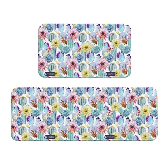 Honeii Cactus1 Print Kitchen Mat [2 PCS] for Floor, Waterproof Non-Slip Rugs, Kitchen Decor,Standing Mat for Floor,Office, Sink, Laundry