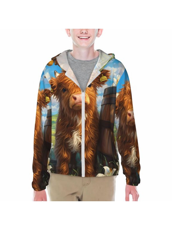 Calf Butterflies Lilies A Print Sun Protection Jacket Hooded Cooling Shirt with Pockets Hiking Outdoor Performance-Medium