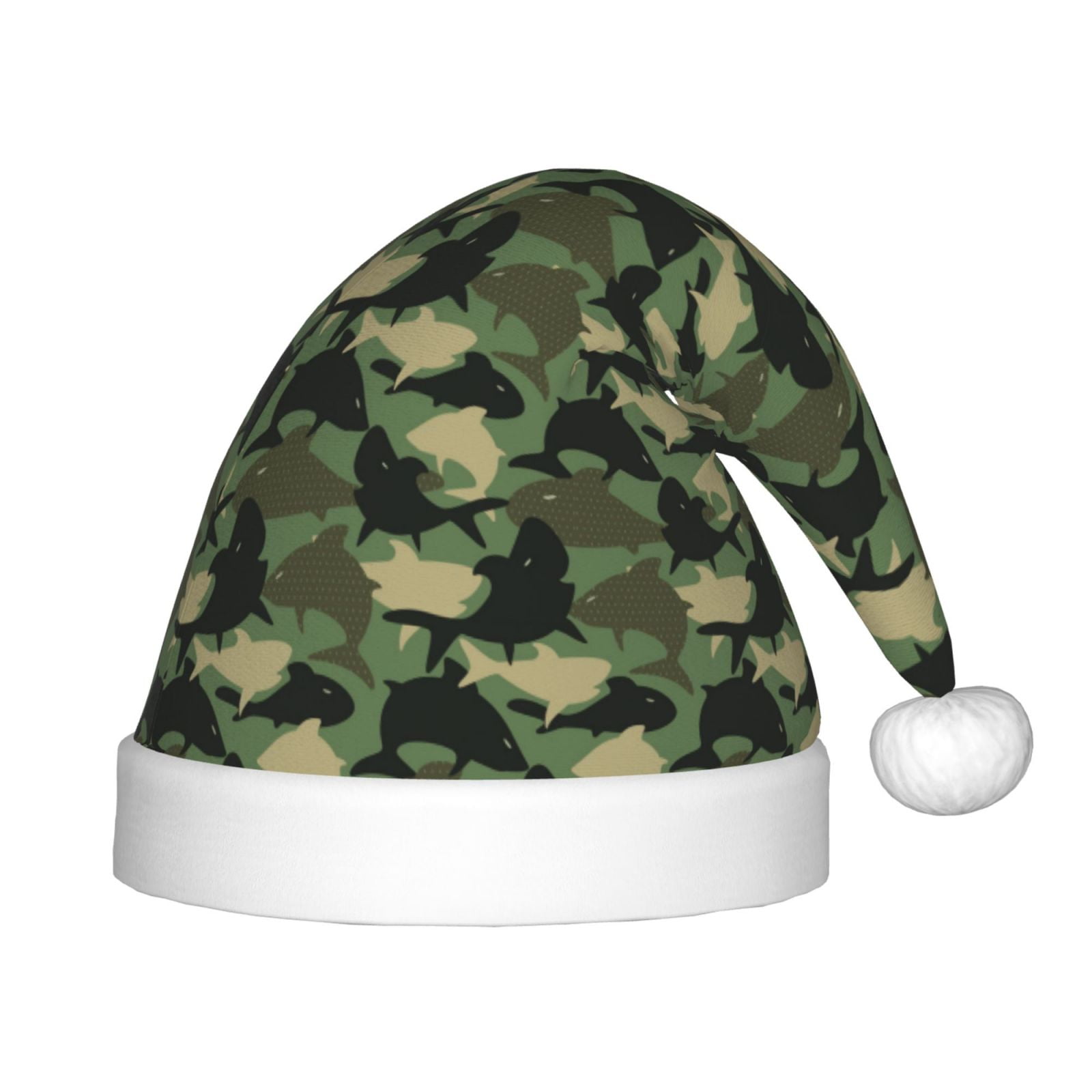 Honeii Camouflage Shark Print Hat Santa Claus Hat For Xmas Party, Christmas Caps For Boys Girls Child,Christmas Beanie