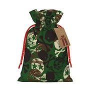 Honeii Camouflage Skull Print Small Burlap Bags,Christmas Drawstring Treat Bags Gift Bags Reusable Candy Goodie Wrapping Bags for Holiday Party Favors Supplies -Medium