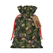 Honeii Camouflage Skulls Print Small Burlap Bags,Christmas Drawstring Treat Bags Gift Bags Reusable Candy Goodie Wrapping Bags for Holiday Party Favors Supplies -Small