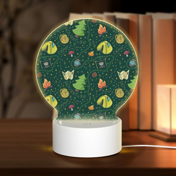 Honeii Camp In The Forest Print Acrylic LED Night Lamp,Round Touch-Control Night Light with 3 Lighting Modes,for Bedrooms, Living Rooms, and Gifting