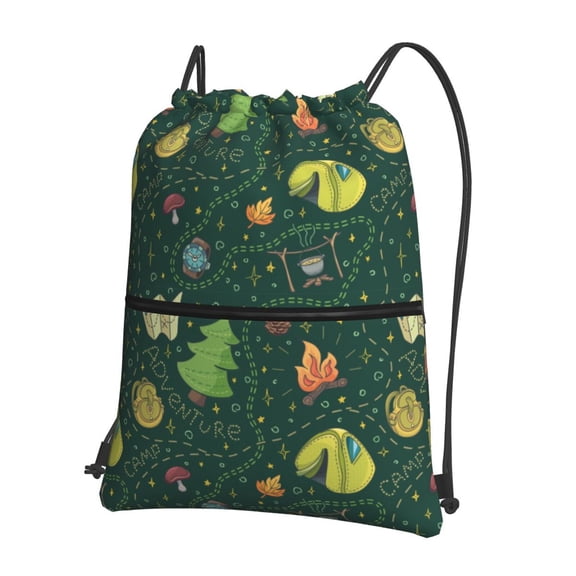 Honeii Camp In The Forest Print Drawstring Backpack,String Bag,Sackpack Cinch Water Resistant Nylon for Gym Shopping Sport Yoga
