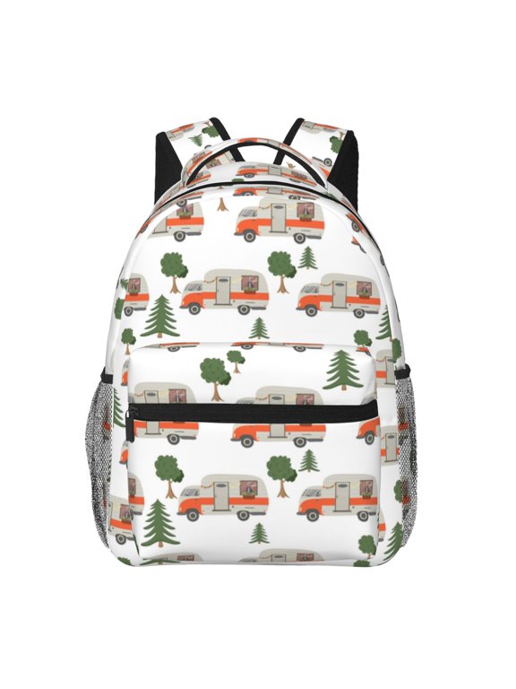 Camp Van Print Backpack for Both Men and Women, Basic Bookbag for College, Work, or Travel,Rucksack Computer Bag-One Size
