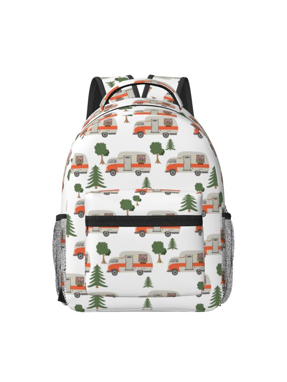 Camp Van Print Backpack for School,15.6 inch Laptop Back Pack for High School and College Students, Waterproof Computer Bookbag-One Size