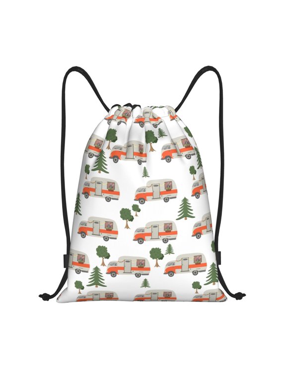 Camp Van Print Drawstring Backpack,Drawstring Bags String Backpack Gym Cinch Sack Backpack Sport Bag Draw-Small