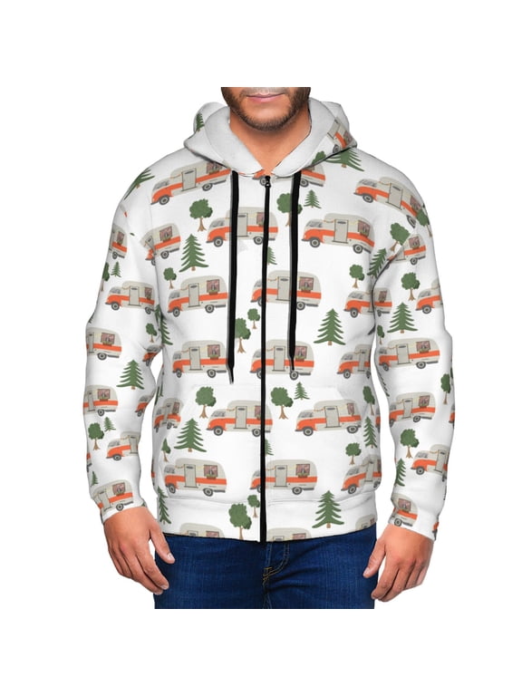 Camp Van Print Hoodies for Men, Pullover & Full Zip, Breathable Zip up Hoodie, Sweatshirt-Small