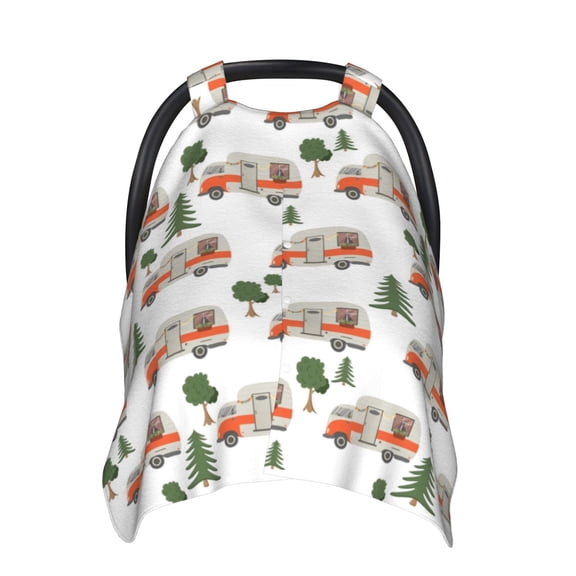 Honeii Camp Van print 2-in-1 baby car seat canopy doubles as a nursing cover, fitting both genders & measuring 39x27.5in
