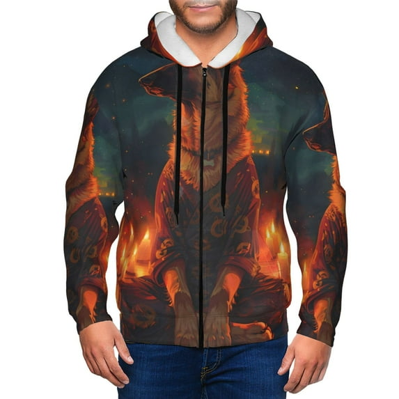 Honeii Candle Shepherd Dog Print Hoodies for Men, Pullover & Full Zip, Breathable Zip up Hoodie, Sweatshirt-Small