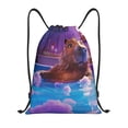 thumbnail image 1 of Honeii Capybara Bathtub Fun Print Drawstring Backpack,Drawstring Bags String Backpack Gym Cinch Sack Backpack Sport Bag Draw-Medium, 1 of 6
