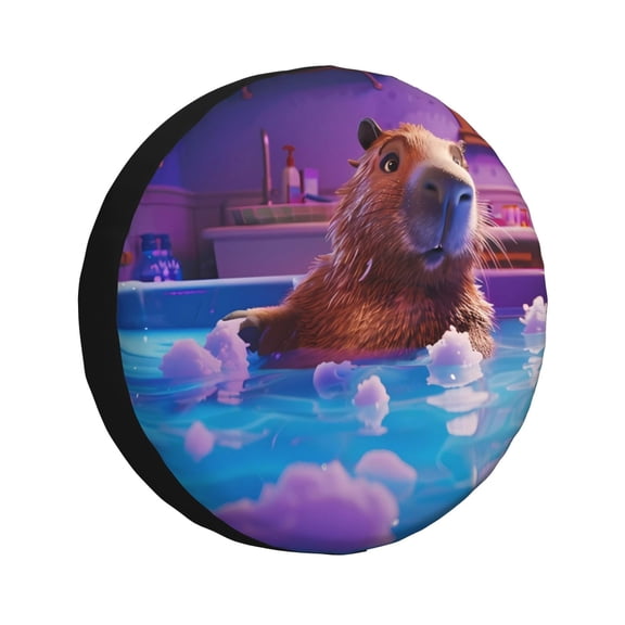 Honeii Capybara Bathtub Fun Print Tire Covers, Waterproof Anti-UV Sun Snow Rain Tire Covers for Trailers, RV, Camper, SUV, Truck-15 inch