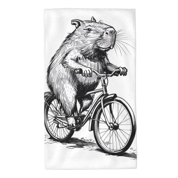 Honeii Capybara Riding Bicycle Print Quick-Dry Microfiber Towel, Shower Towel 27.5x16in,Absorbent Bathroom Towel for Beach, Pool, and Travel