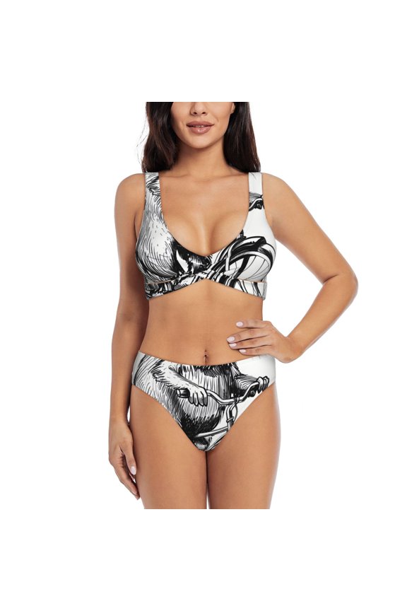 Capybara Riding Bicycle Print Women’s Bikini Set,Two Piece Swimsuit Bathing Suits,Stylish High Elasticity Swimwear for Beach and Pool